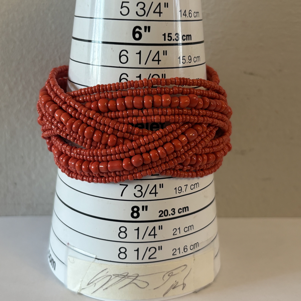 Red Multi-Strand Seed Bead Braided Stretch Bracelet